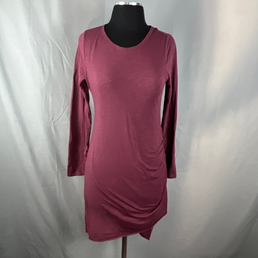 Wasabi + Mint Bodycon Dress Women Medium Burgundy Asymmetrical Side Ruched Party
